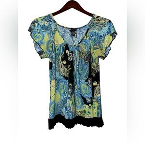 Carole Little Paisley Stretch Top Size Large Made in USA